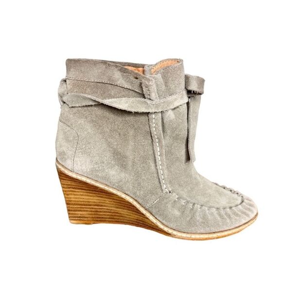 Anthropologie Matiko taupe suede leather tie wedge boots size 38 - Picture 2 of 11